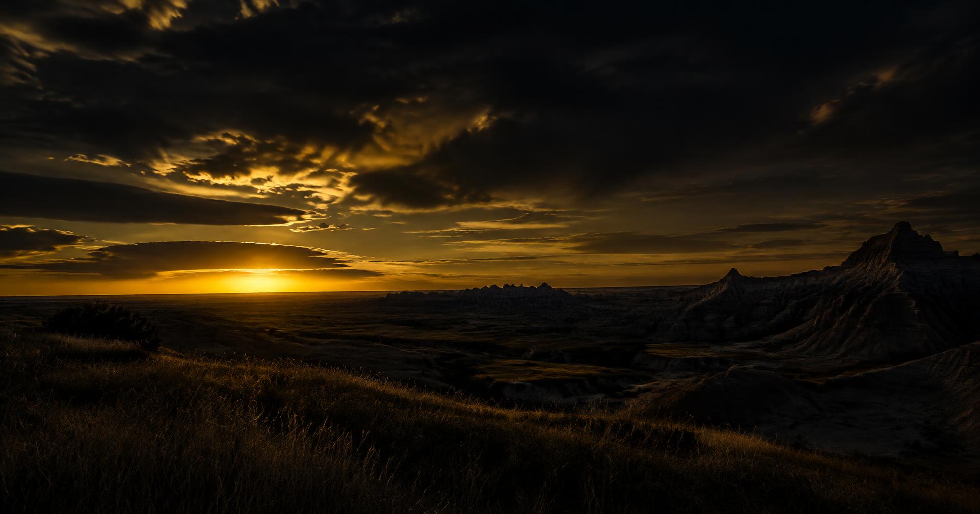 The Badlands of South Dakota at dusk